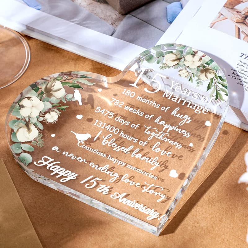 15th Anniversary Acrylic Heart Keepsake for Wife