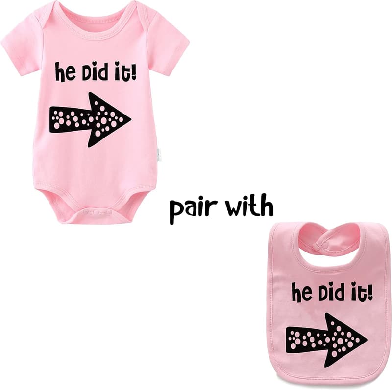 Twin Baby Bodysuits Set with Hat - He/She Did It Outfit