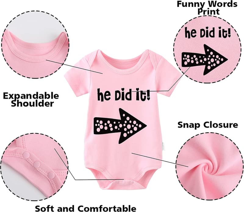 Twin Baby Bodysuits Set with Hat - He/She Did It Outfit