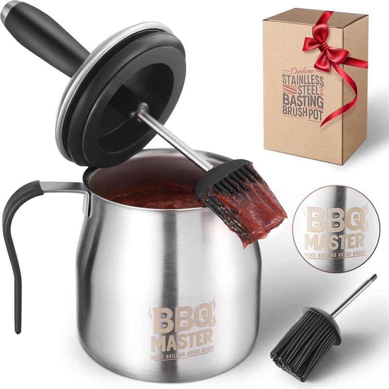 Father's Day BBQ Basting Pot Set - Stainless Steel 32oz Container