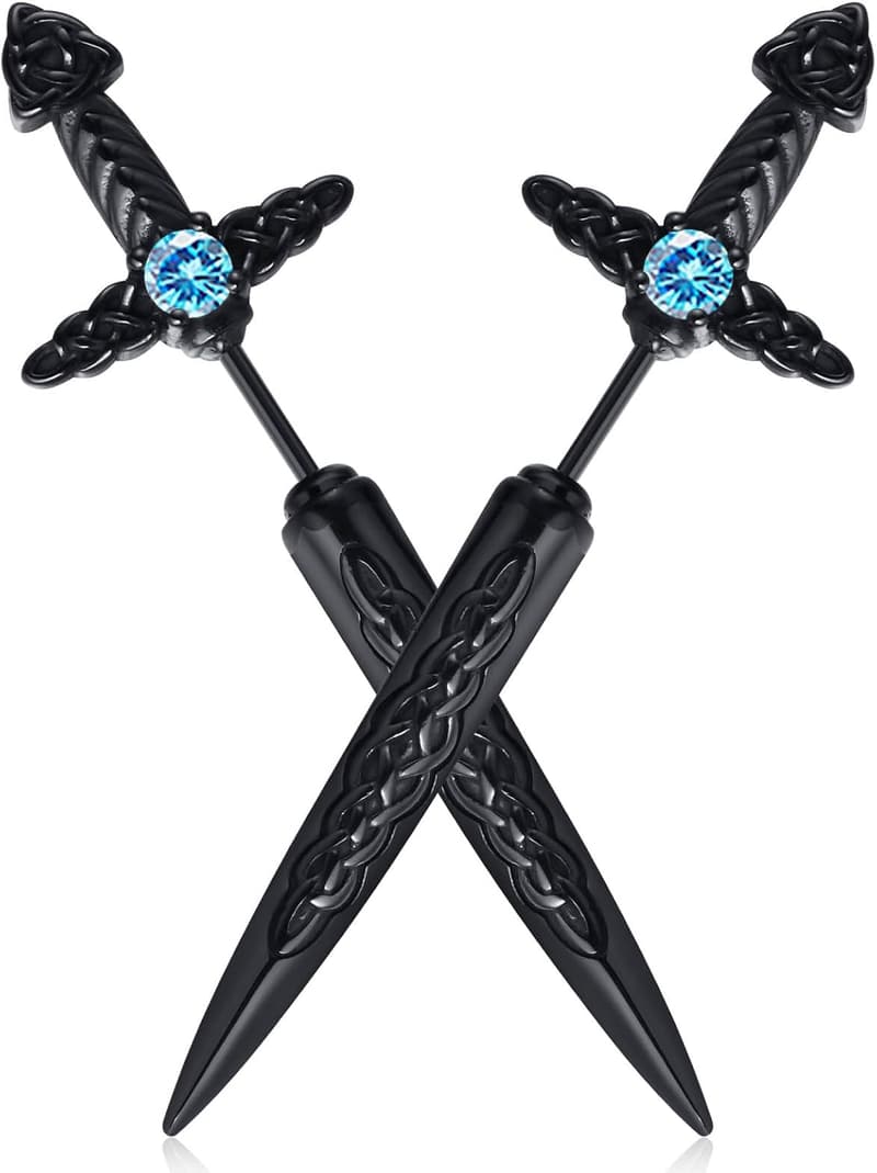 Gothic Stainless Steel Dagger Earrings with Celtic Knot Design