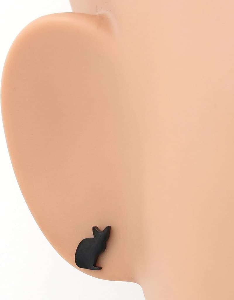 Black Cat Silhouette Stainless Steel Post Stud Earrings