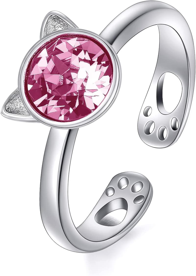 Cute Kitty 925 Sterling Silver Ring with Austrian Crystal for Women