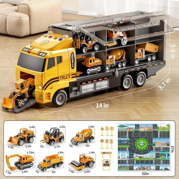 Construction Truck Toy Set for Toddlers with Play Mat - Birthday Gift