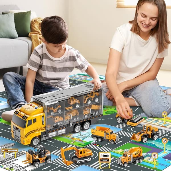 Construction Truck Toy Set for Toddlers with Play Mat - Birthday Gift