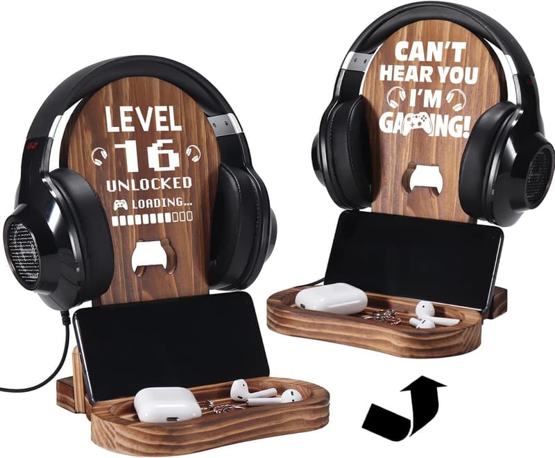 16th Birthday Wooden Gamer Headset Stand for Boys