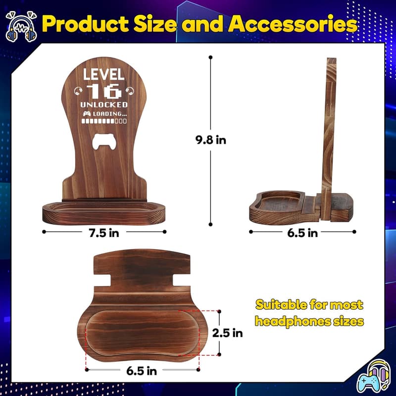 16th Birthday Wooden Gamer Headset Stand for Boys
