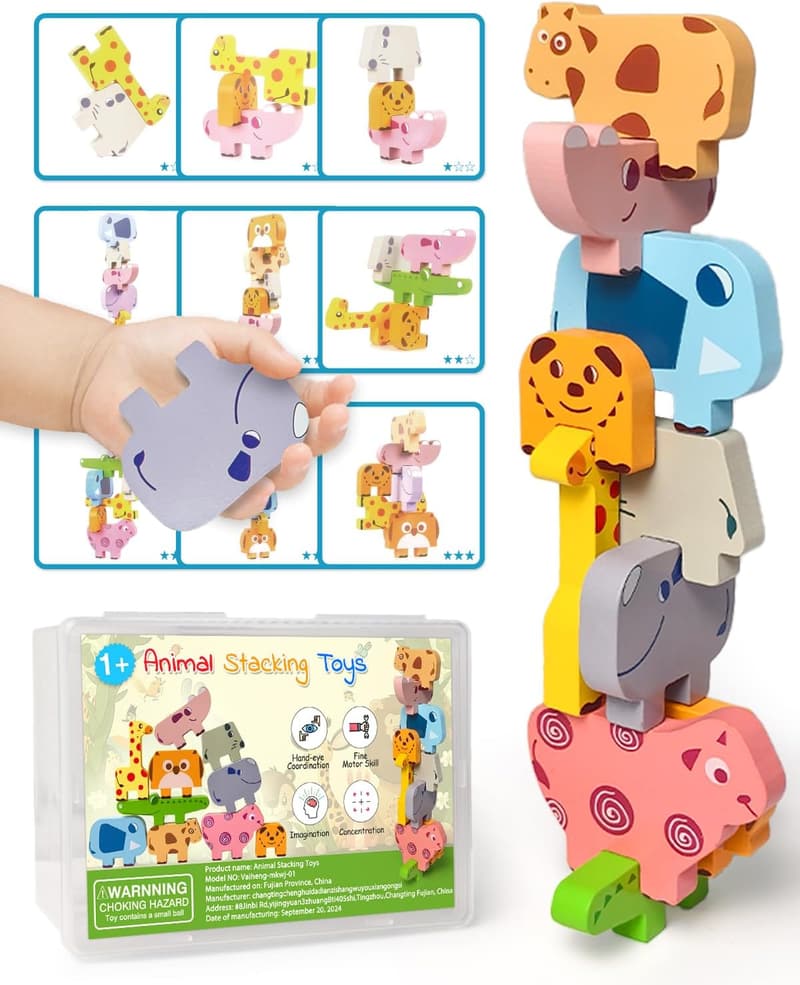 Montessori Wooden Animal Blocks for Toddlers 1-4 Years