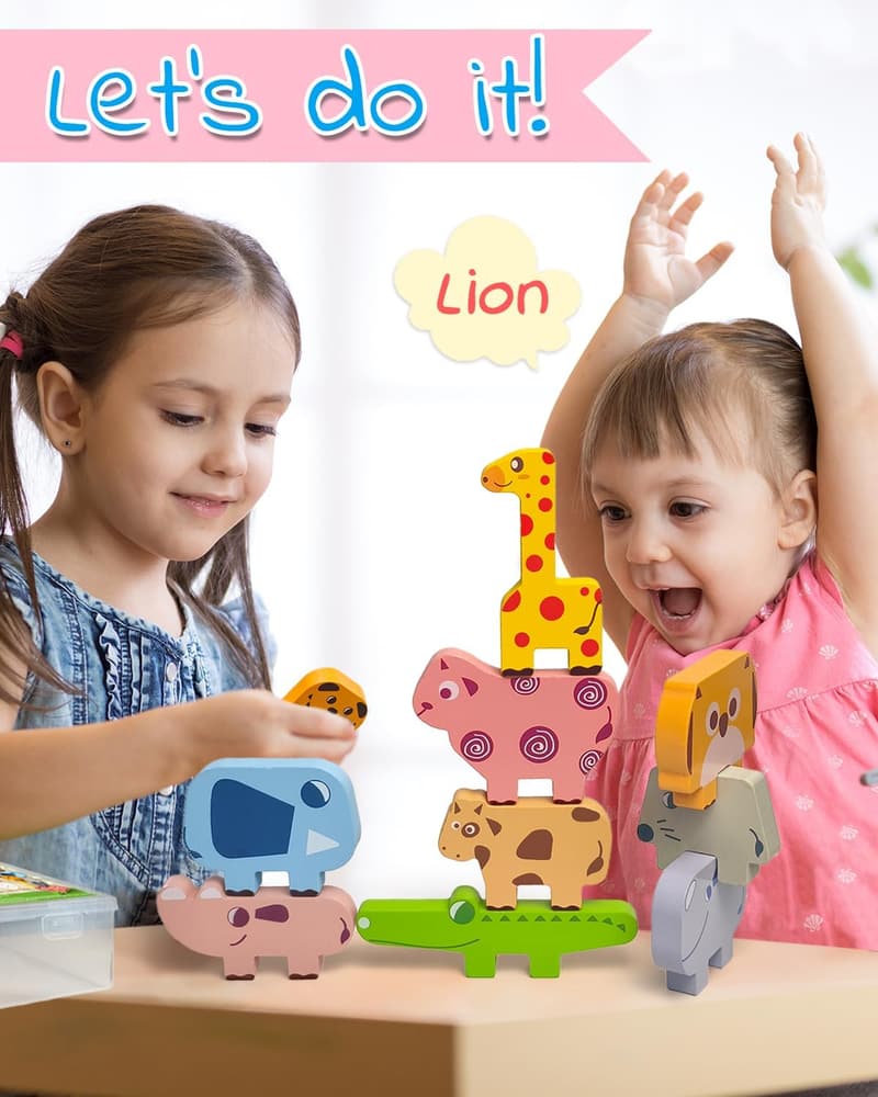 Montessori Wooden Animal Blocks for Toddlers 1-4 Years