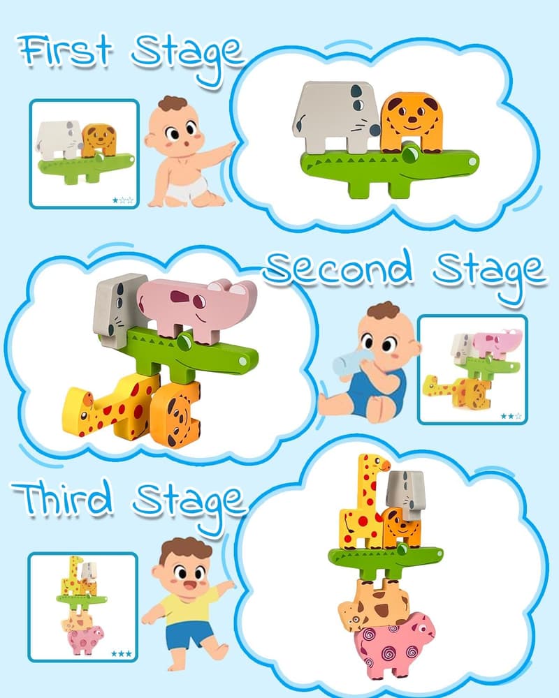 Montessori Wooden Animal Blocks for Toddlers 1-4 Years