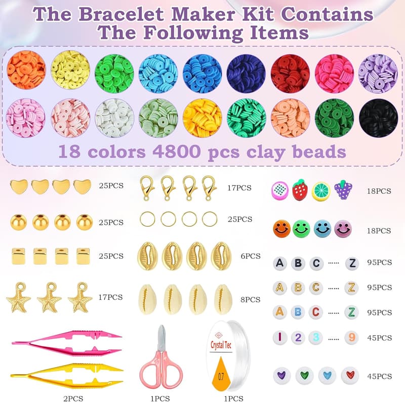 Kids' Clay Beads Bracelet Making Kit for Back to School