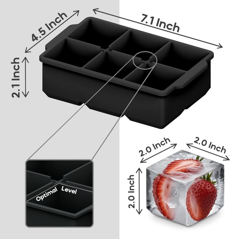 Large Silicone Ice Cube Tray Set - 2-Inch Molds, BPA Free