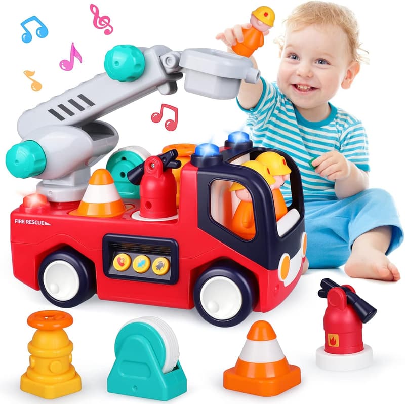 Musical Fire Truck Toy - Educational for Toddlers 1-3 Years