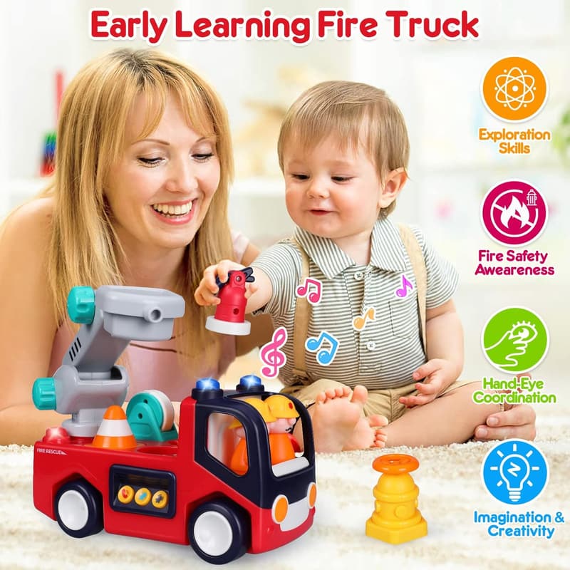 Musical Fire Truck Toy - Educational for Toddlers 1-3 Years