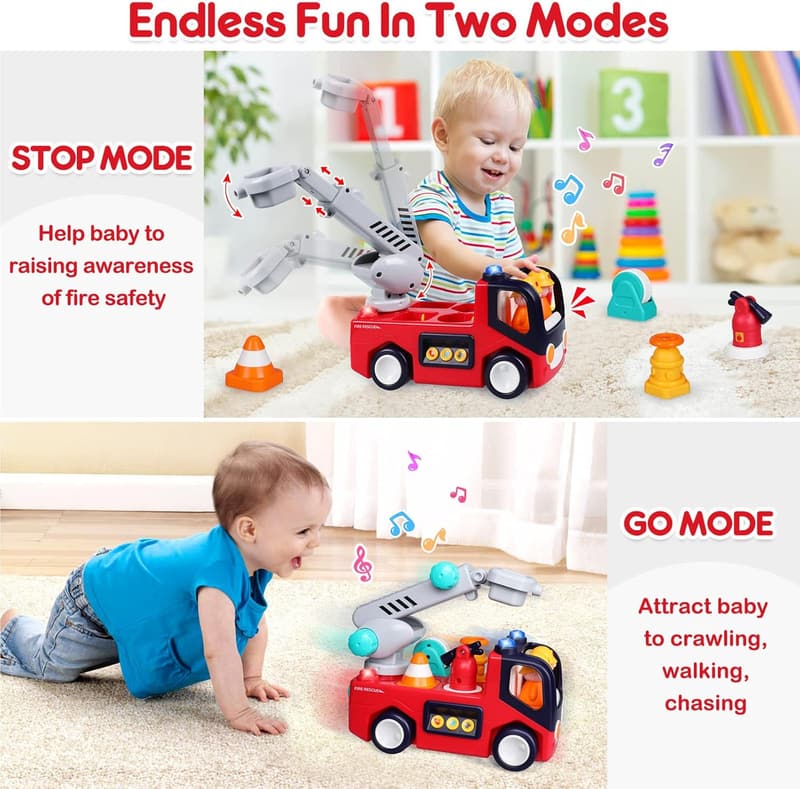 Musical Fire Truck Toy - Educational for Toddlers 1-3 Years