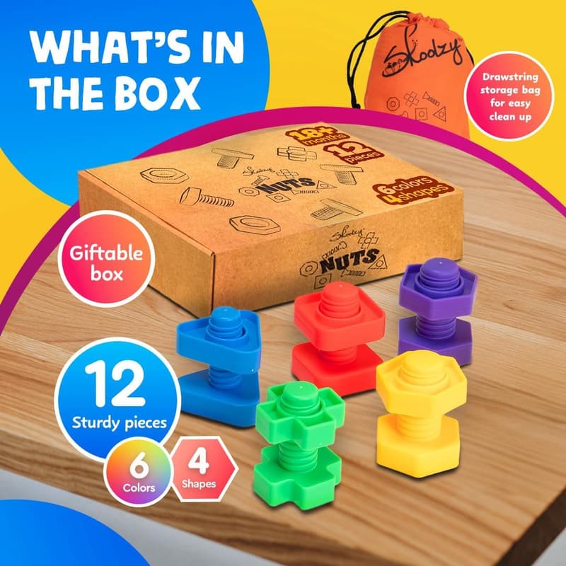 Montessori Jumbo Nuts and Bolts Set for Kids 18+ Months