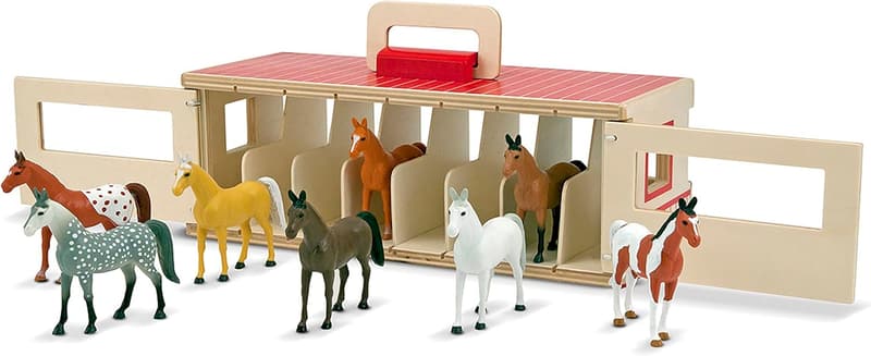 Take-Along Toy Horse Stable Play Set with 8 Horses