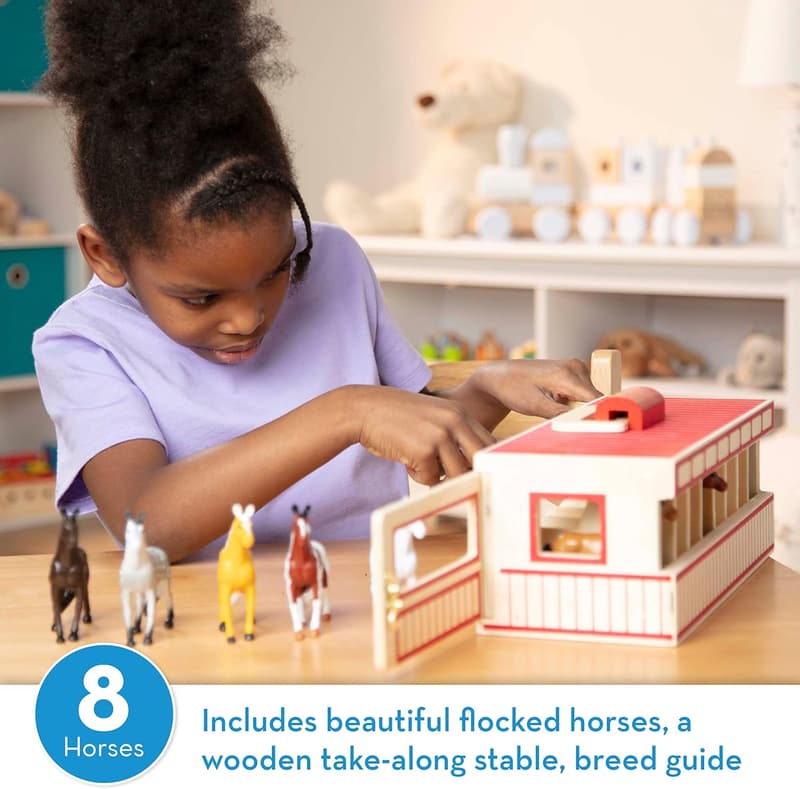 Take-Along Toy Horse Stable Play Set with 8 Horses