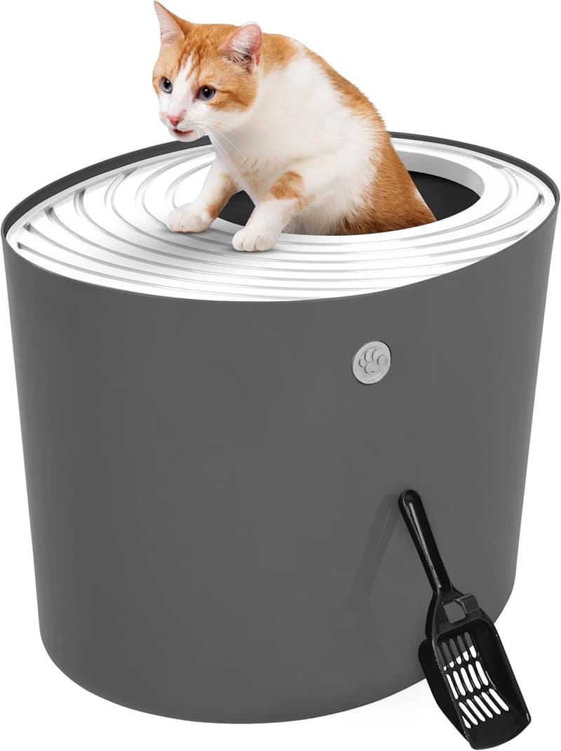 Large Top Entry Cat Litter Box with Litter Catching Lid - Dark Gray/White