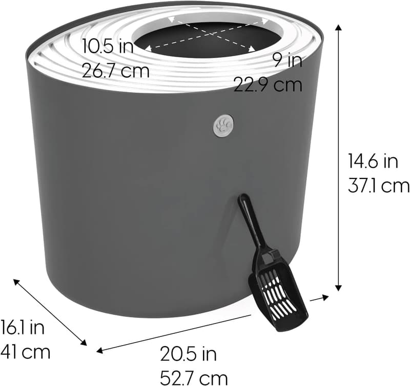 Large Top Entry Cat Litter Box with Litter Catching Lid - Dark Gray/White