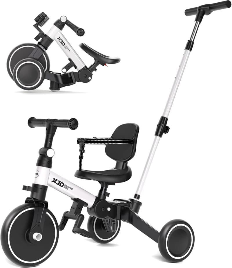 1st Birthday Gift: 6-in-1 Folding Toddler Tricycle - White