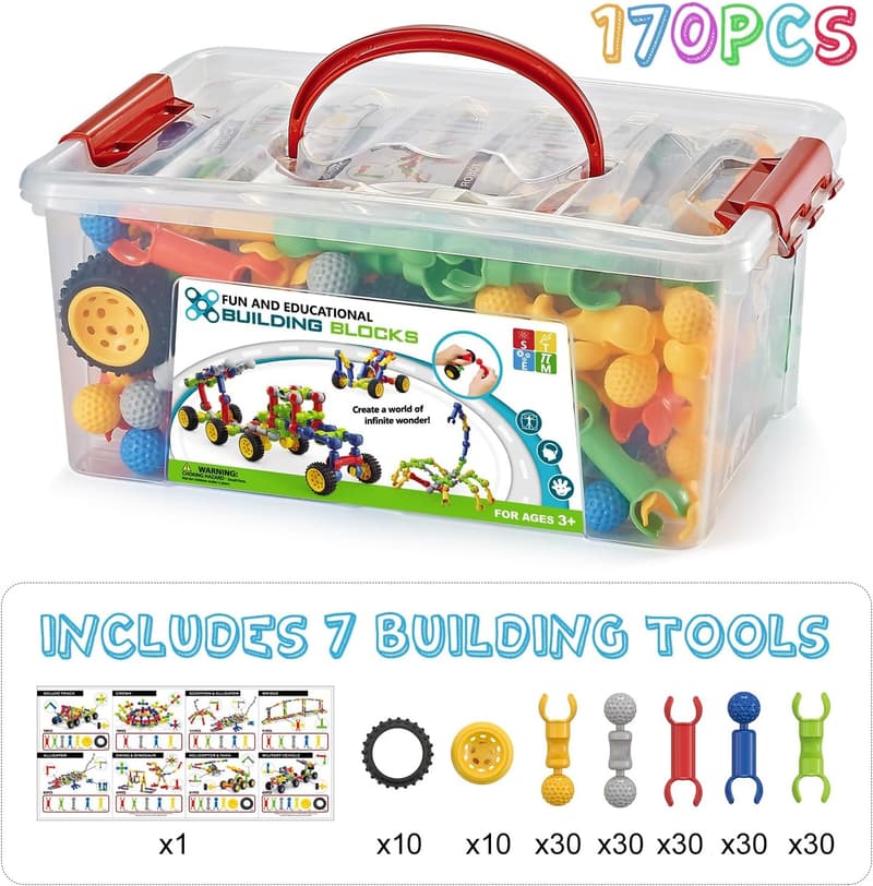 STEM Building Blocks Set for Kids 4-8 with Storage Box