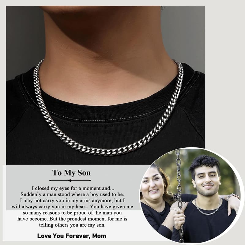 Men's Stainless Steel Cuban Link Chain Necklace - 20 Inches