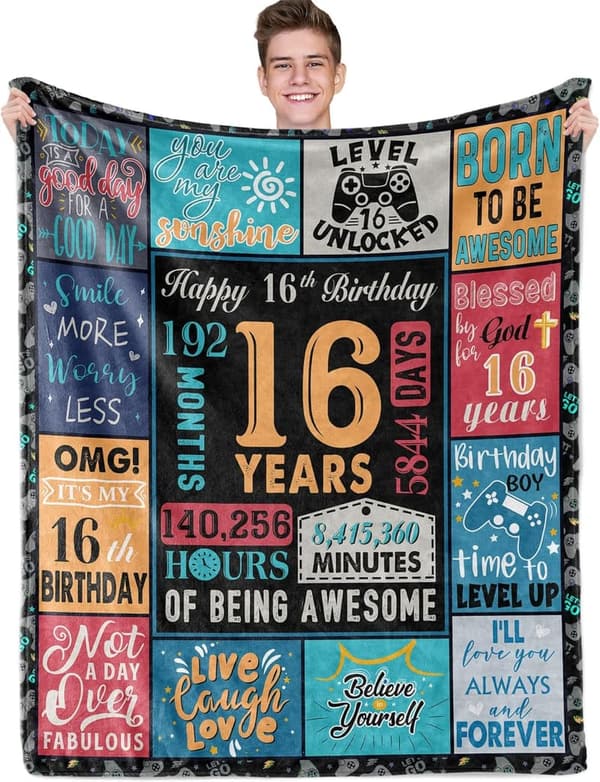 16th Birthday Cozy Blanket Gift for Boys, 60