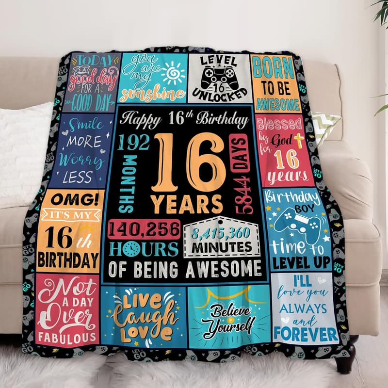 16th Birthday Cozy Blanket Gift for Boys, 60