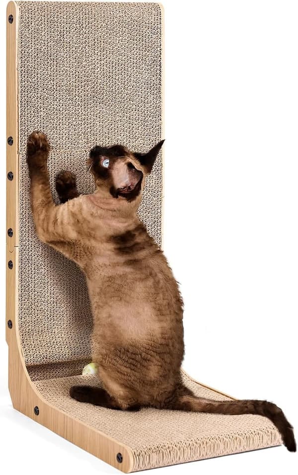 L-Shaped Cat Scratcher with Ball Toy for Indoor Cats
