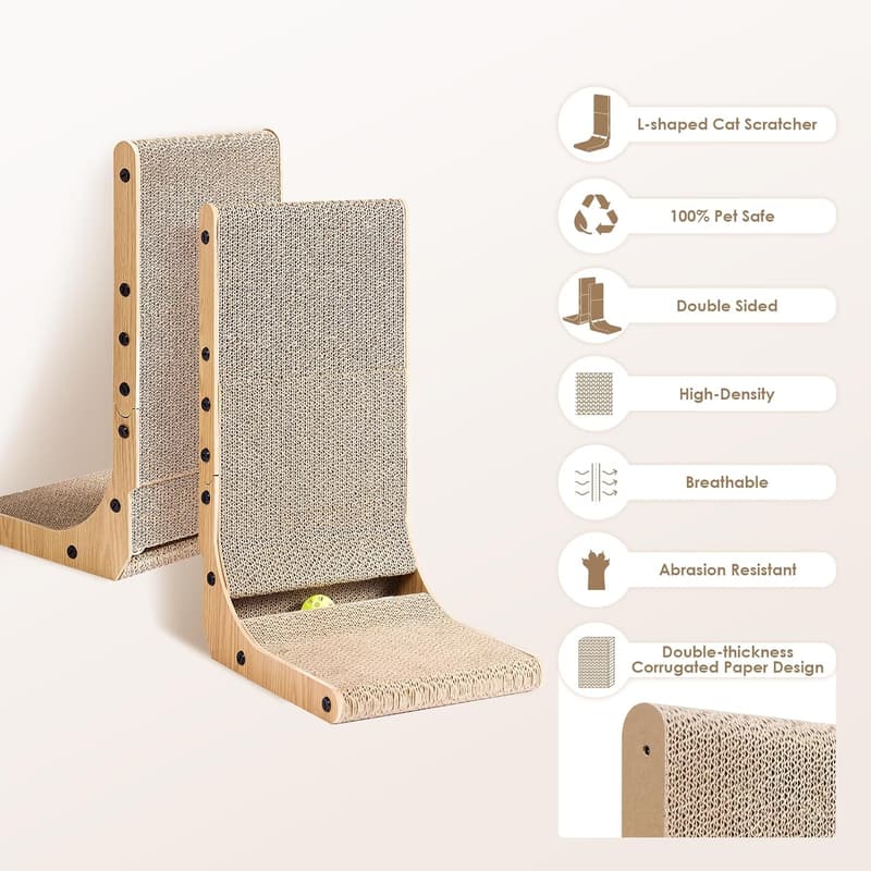 L-Shaped Cat Scratcher with Ball Toy for Indoor Cats