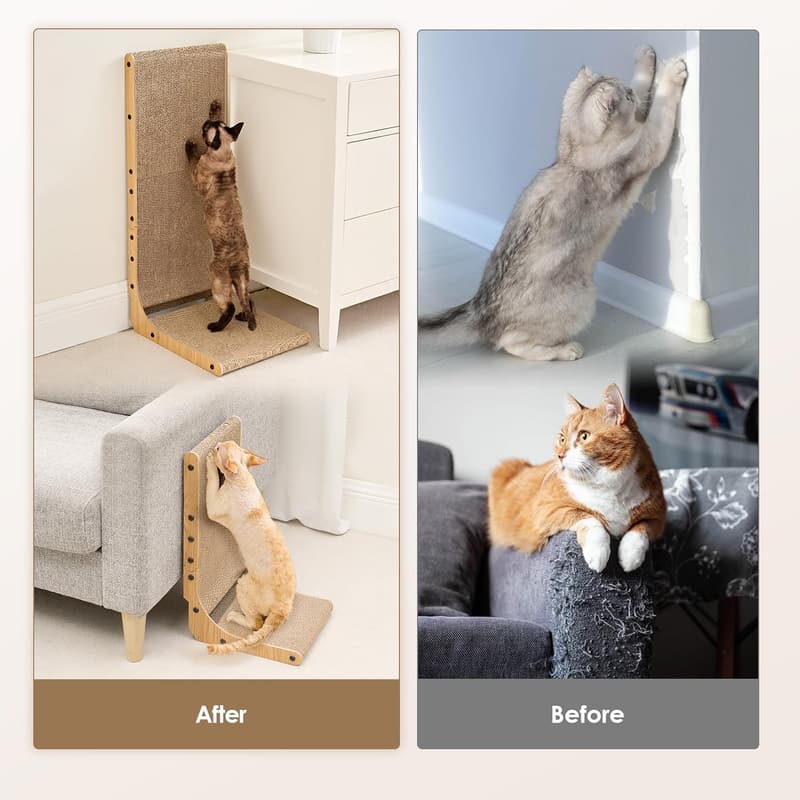 L-Shaped Cat Scratcher with Ball Toy for Indoor Cats