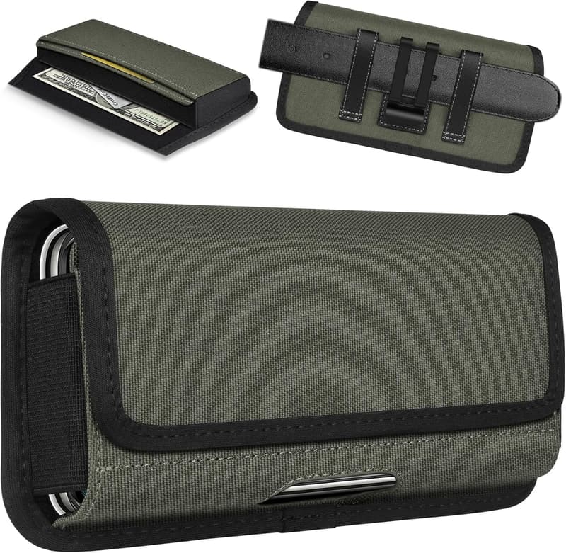 Cell Phone Belt Holder for Men - Rugged Nylon Holster in Green