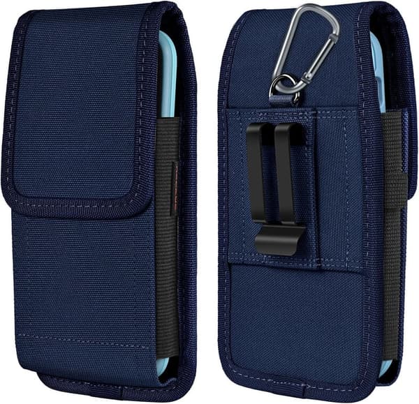 Belt Phone Holster with Metal Clip & Magnetic Closure - M-Blue