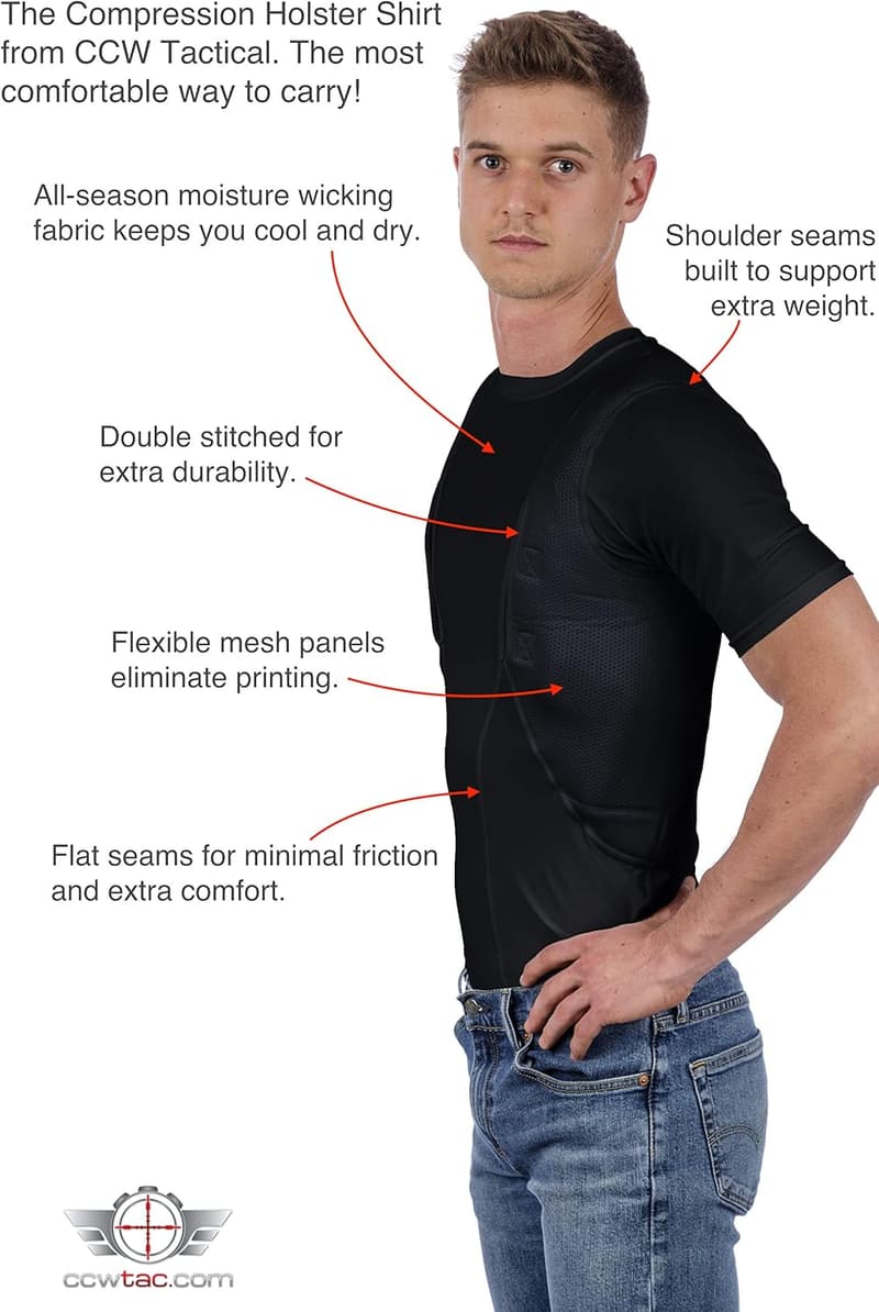 Men's Concealed Carry Holster Shirt with Secure Storage Pocket