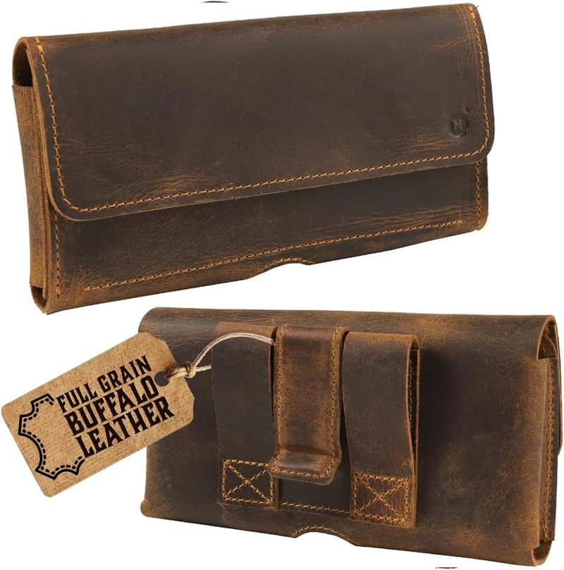 Leather Phone Holster with Magnet Closure for Men