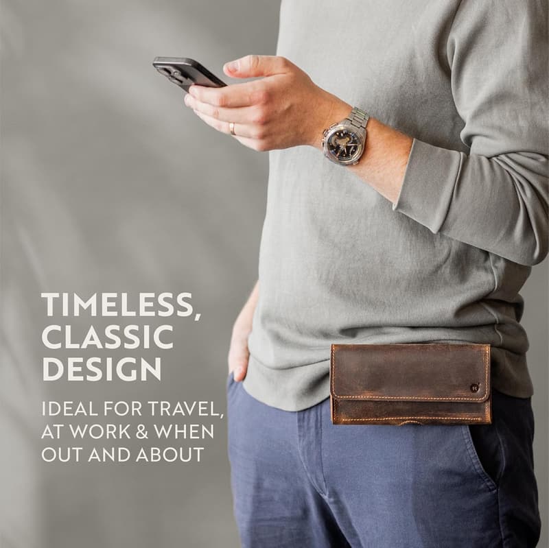 Leather Phone Holster with Magnet Closure for Men
