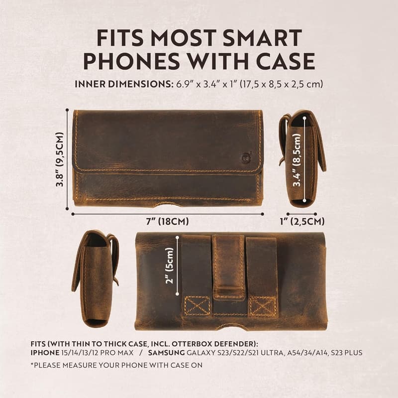 Leather Phone Holster with Magnet Closure for Men