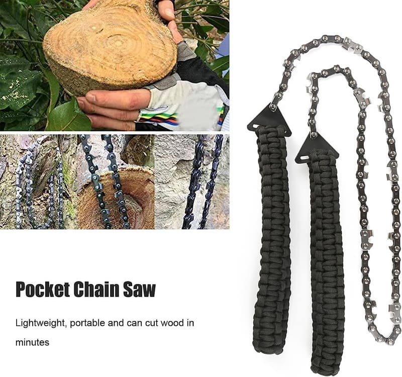 24-Inch Pocket Chainsaw with Paracord Handle for Outdoor Survival