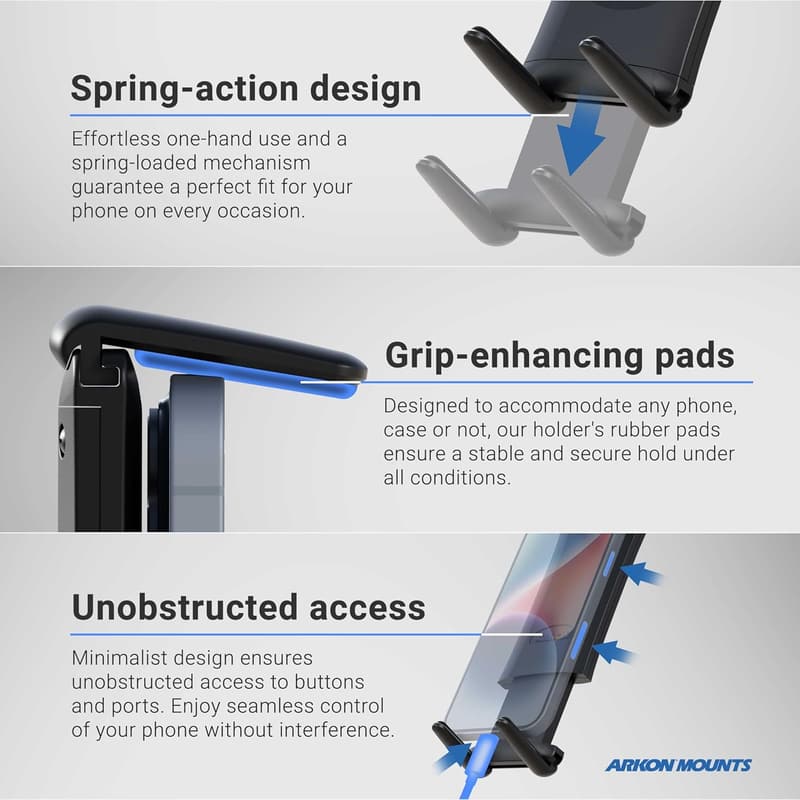 Car Phone Holder with Secure Grip & Drill Base, Heavy Duty