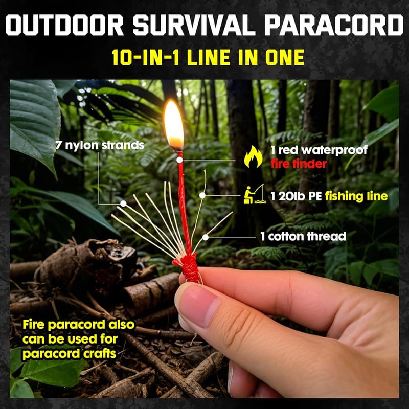 Survival Paracord 550 Rope with Fishing Line & Fire Starter