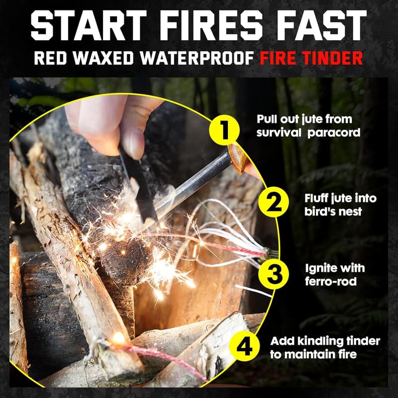 Survival Paracord 550 Rope with Fishing Line & Fire Starter