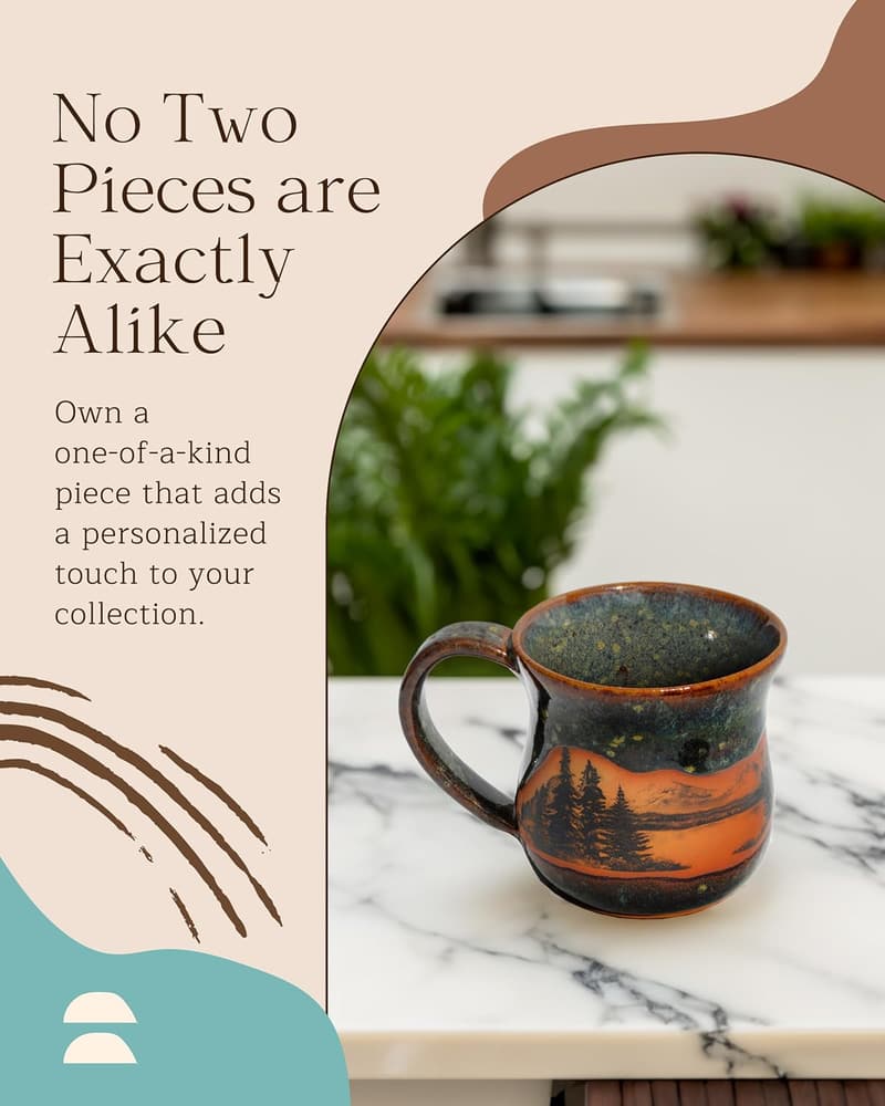 Handmade 14oz Ceramic Coffee Mug - Mountain Scene, Seamist