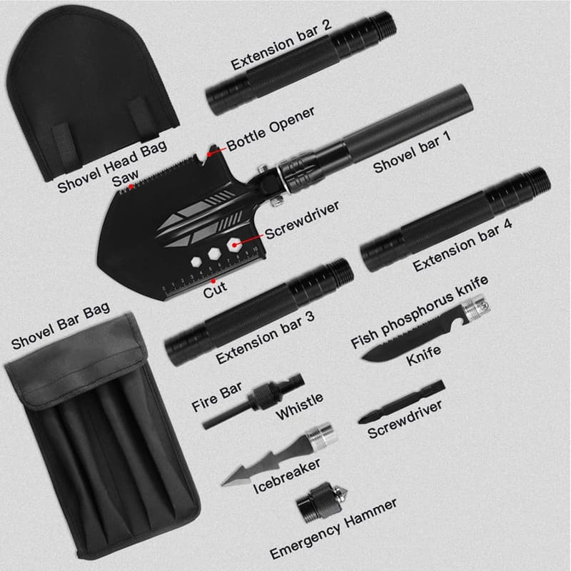Camping Folding Shovel Multitool with Pouch for Outdoor Use