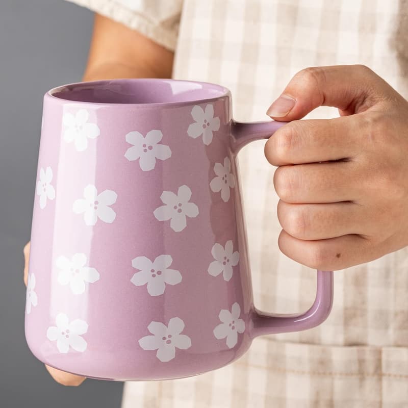 Extra Large Floral Ceramic Coffee Mug - 24 oz, Microwave Safe