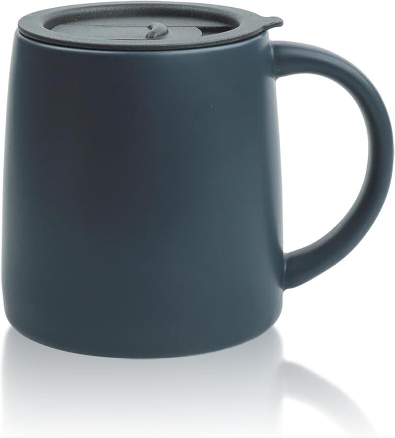 14 oz Navy Blue Ceramic Coffee Mug with Sliding Lid
