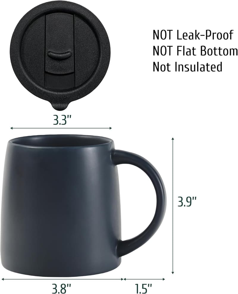 14 oz Navy Blue Ceramic Coffee Mug with Sliding Lid