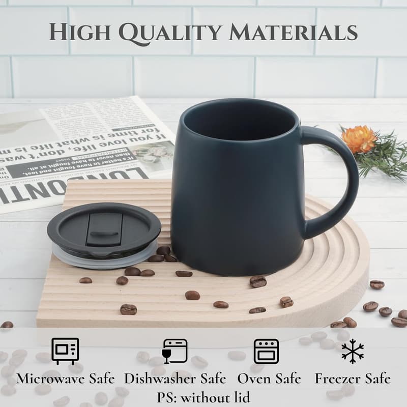 14 oz Navy Blue Ceramic Coffee Mug with Sliding Lid