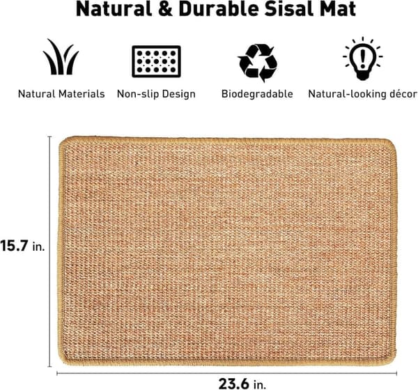 Natural Sisal Cat Scratcher Mat - 23.6 x 15.7 Inch Floor Pad
