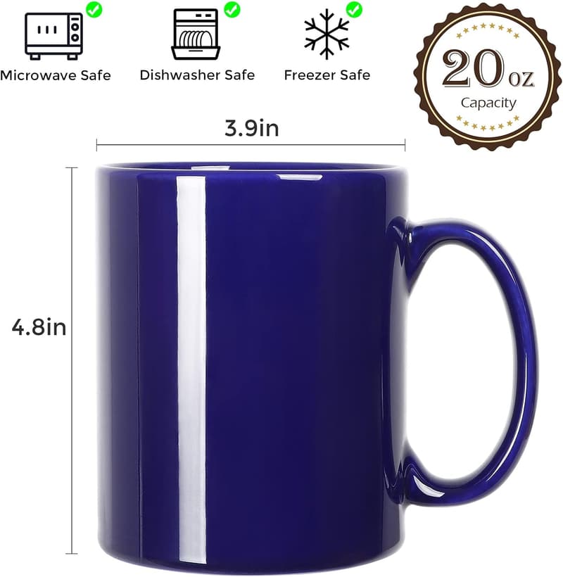 Extra Large Blue Ceramic Coffee Mug for Office & Home
